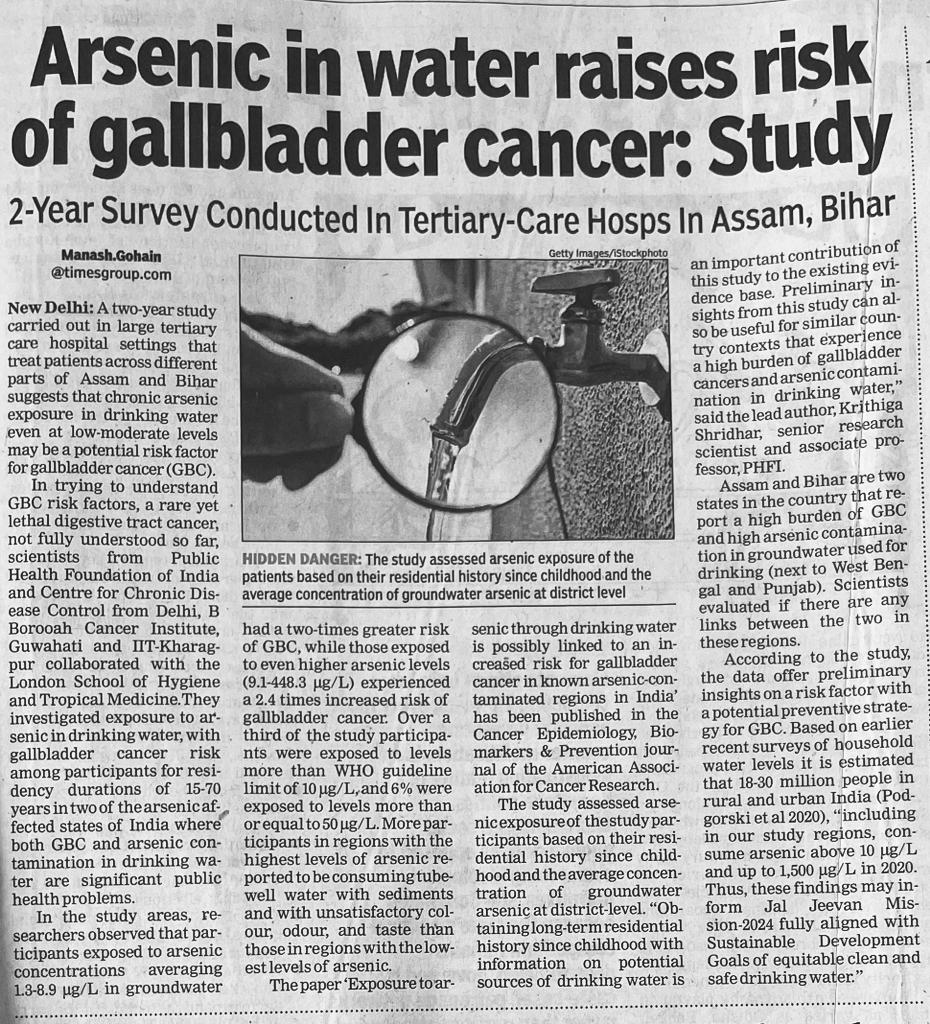 Gallbladder cancer caused day to arsenic in water